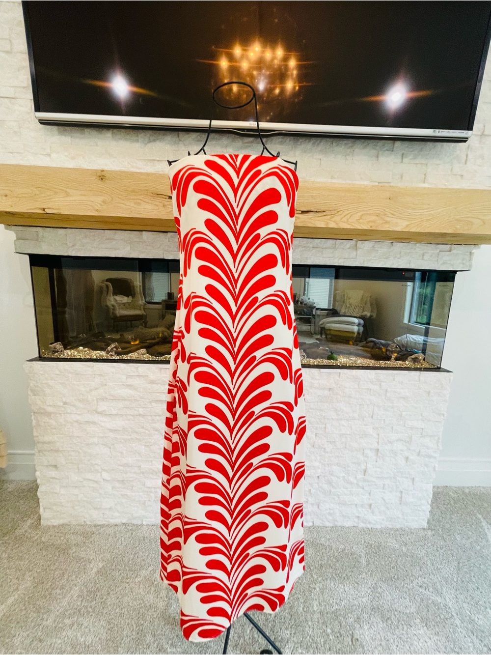 Satin Red and White Patterned Home Accent Fabric Dress